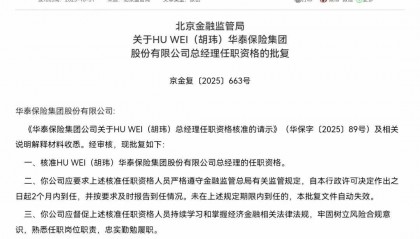 华泰保险换将：平安科技前总经理胡玮出任集团总经理