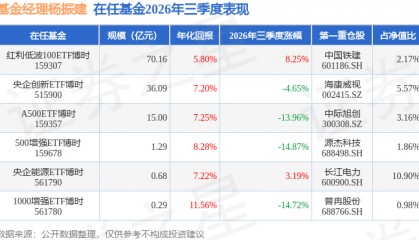 杨振建2026年三季度表现，红利低波100ETF博时基金季度涨幅8.25%