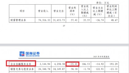国海证券投行分部利润为负 连续28个月IPO承销保荐收入为0|券商半年报