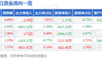 广发证券（000776）10月29日主力资金净买入2.29亿元