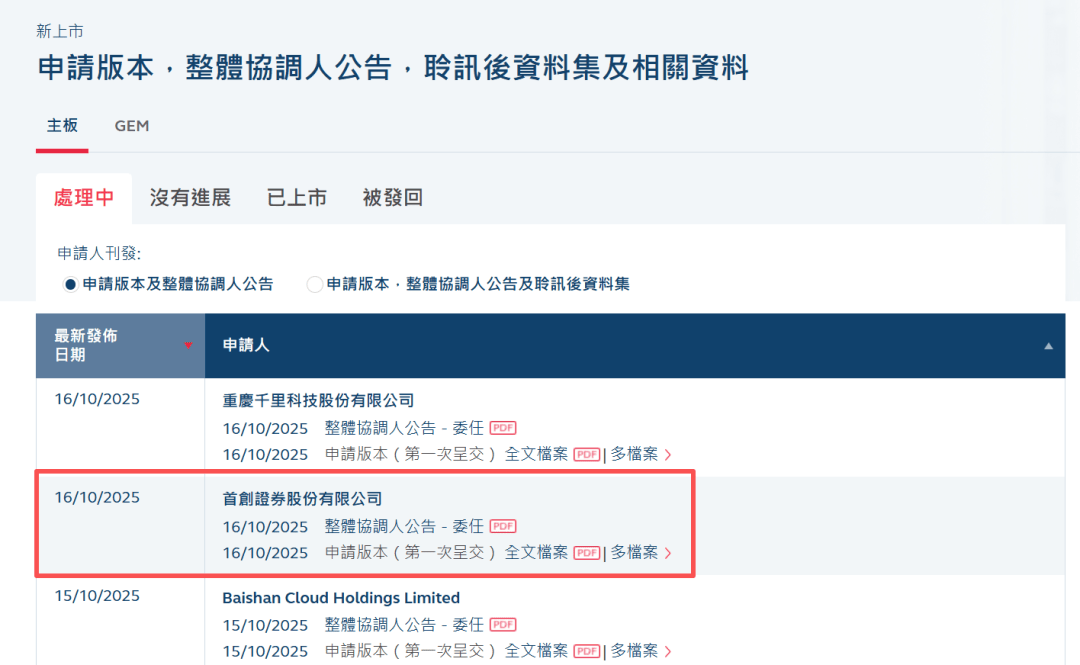 首创证券港股IPO递表